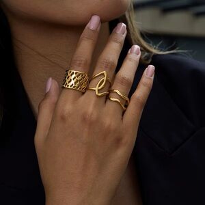 18K Gold Plated Adjustable 3 Piece Ring Set